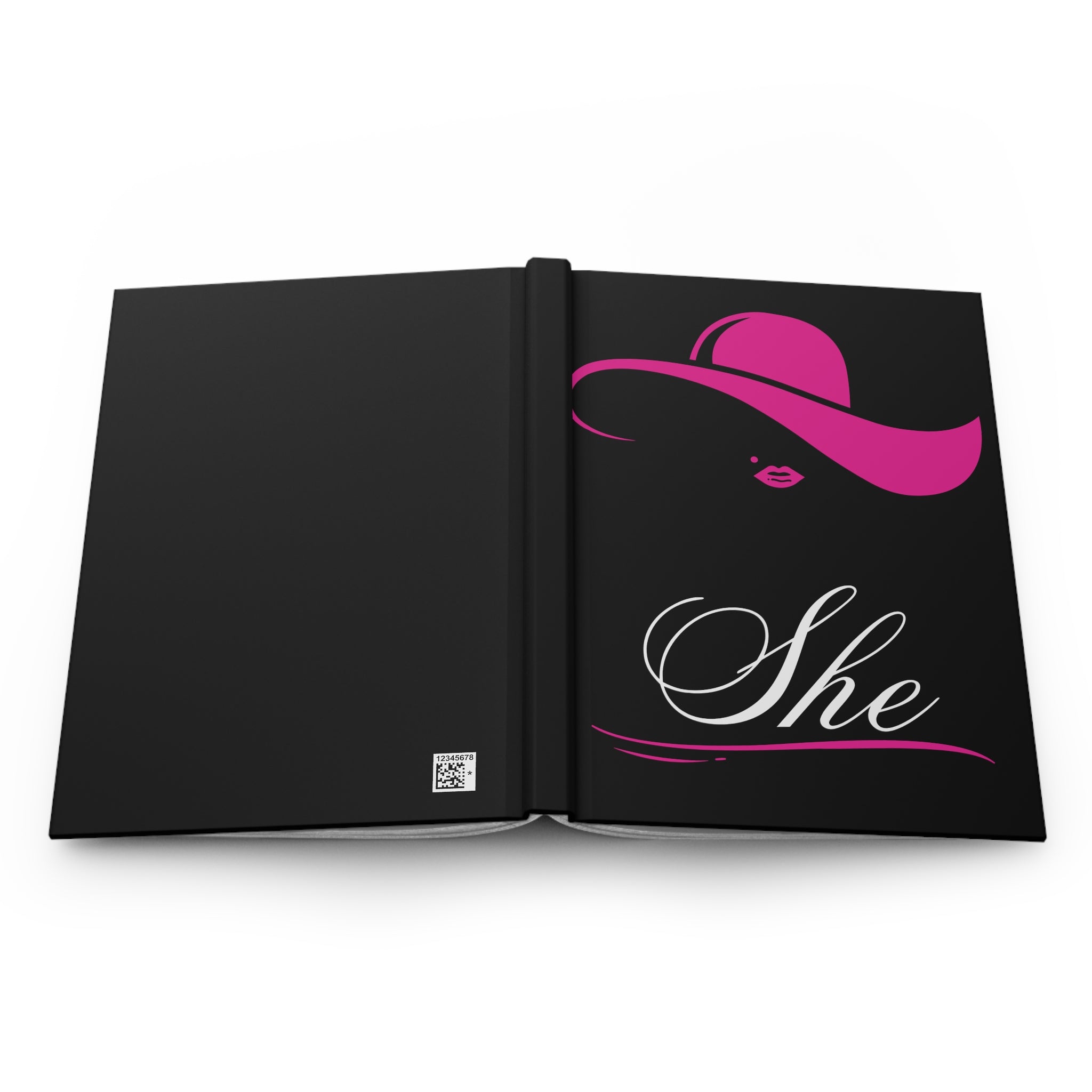She Hardcover Journal — Elegant Pink Hat Design Lined Notebook for Women by Printify