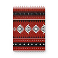 A hardcover notebook with a geometric Southwestern-style pattern in red, black, and white, shown on a clean white background.