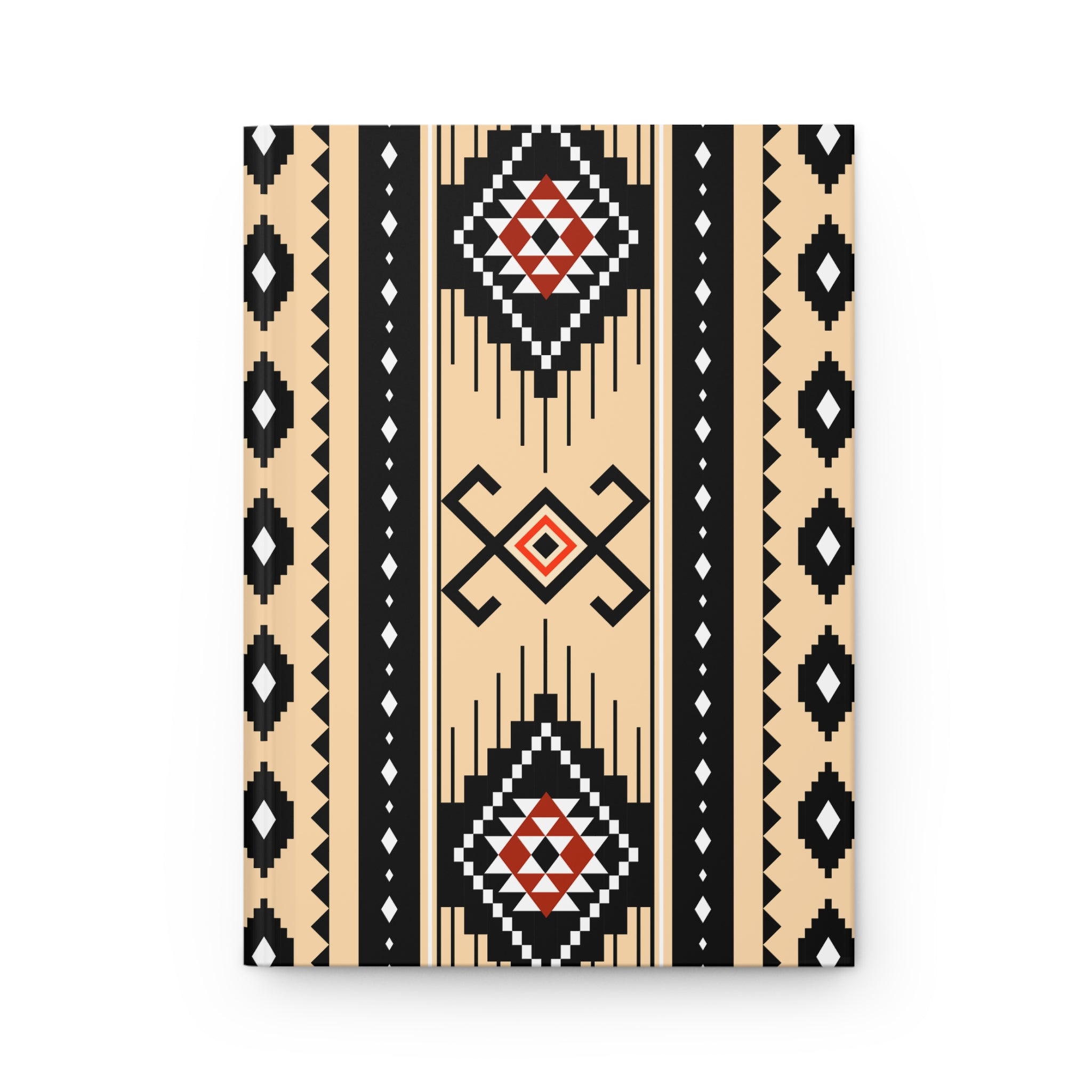 A rectangular canvas print featuring a Southwestern geometric pattern in beige, black, white, and red, displayed against a clean white background.