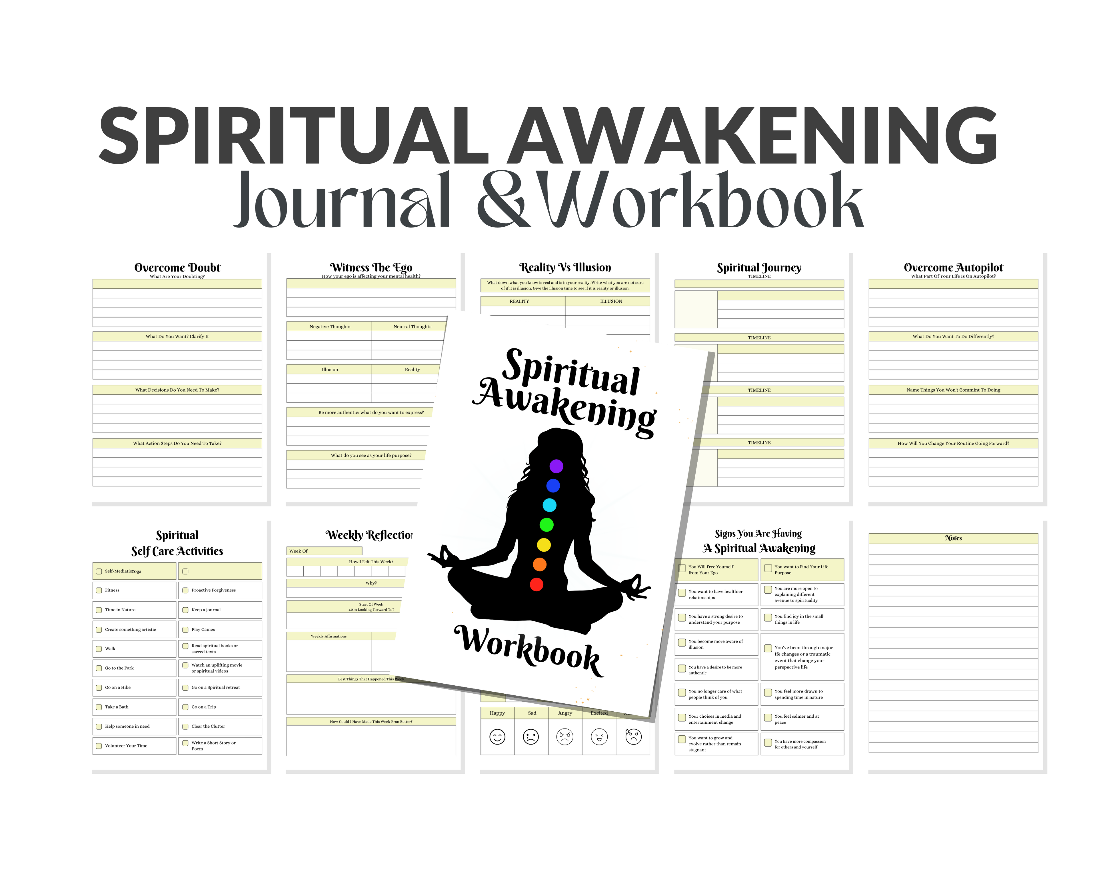Spiritual Awakening Journal & Workbook with chakra design on a white background