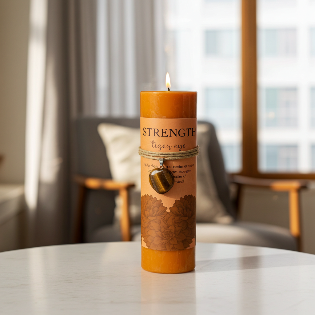 Strength Crystal Heart Candle Tiger Eye by Soul Inspiration LLC