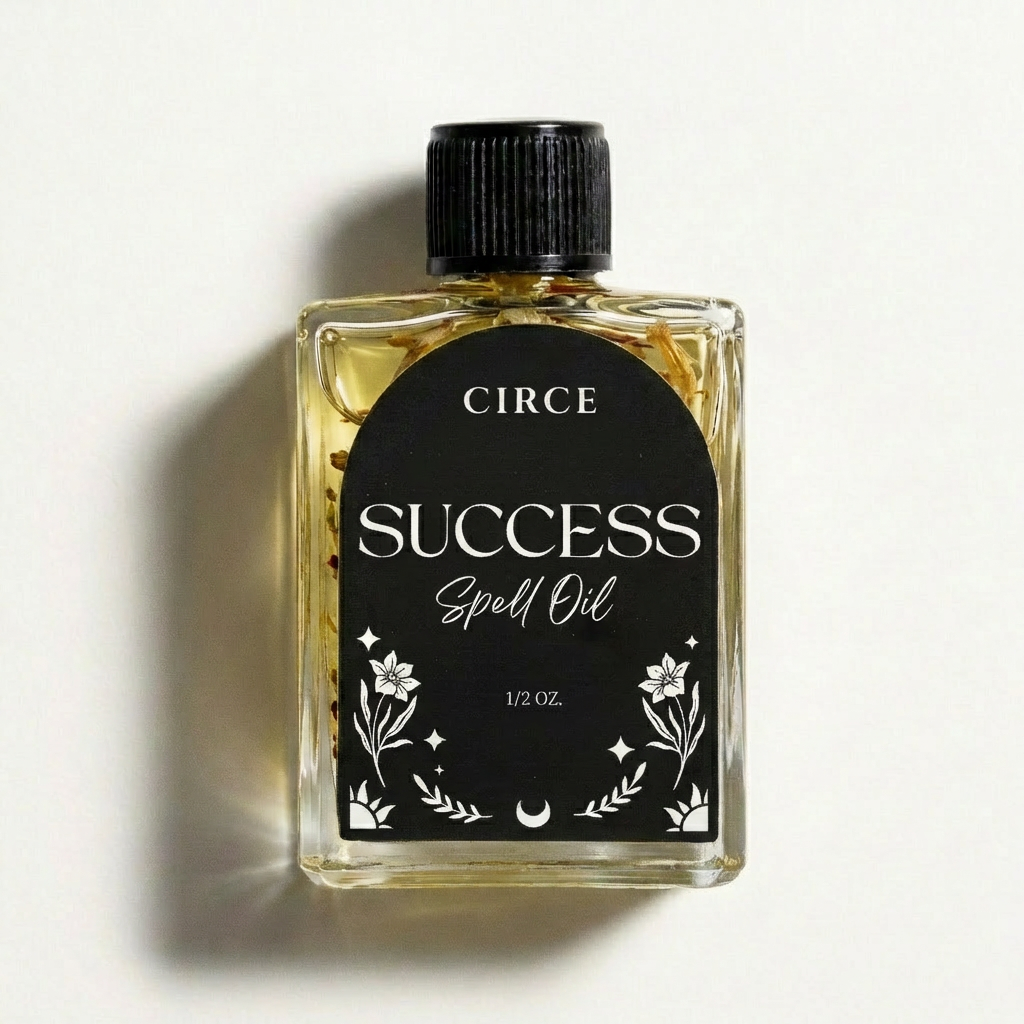 Bottle of 'Success' spell oil by Circe on a light background