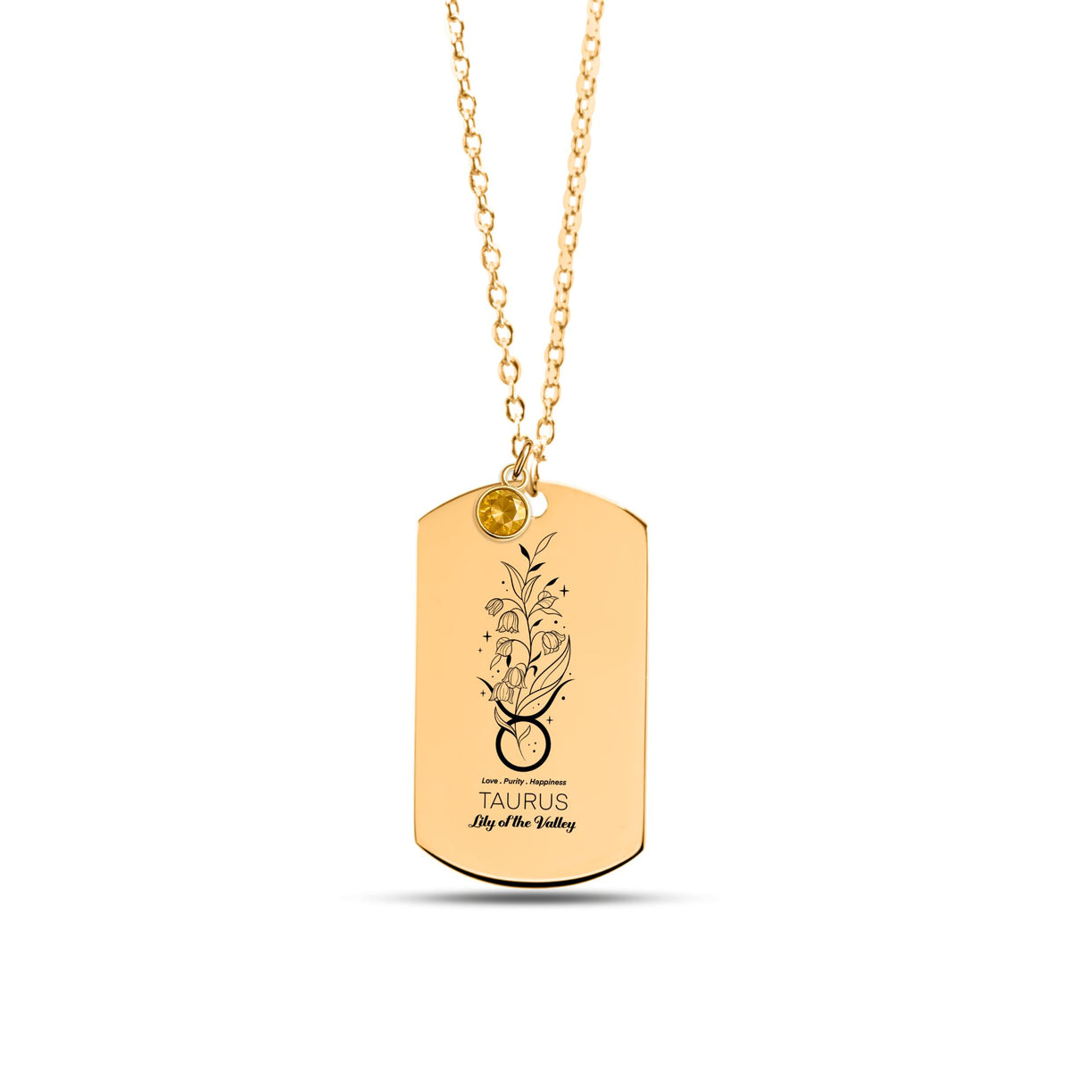Taurus Birth Flower Necklace Tag Necklace with Birthstone by OwnPrint