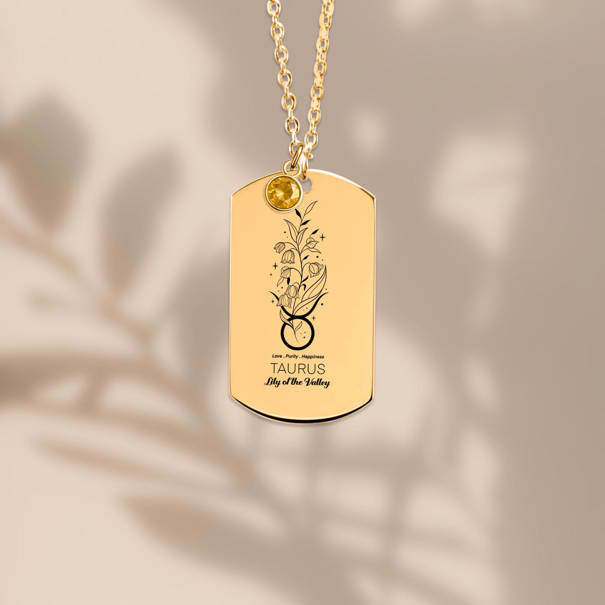 Taurus Birth Flower Necklace Tag Necklace with Birthstone by OwnPrint