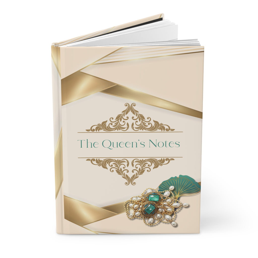 The Queen's Notes Hardcover Journal — Elegant Lined Notebook with Gold Filigree & Jewel Accent