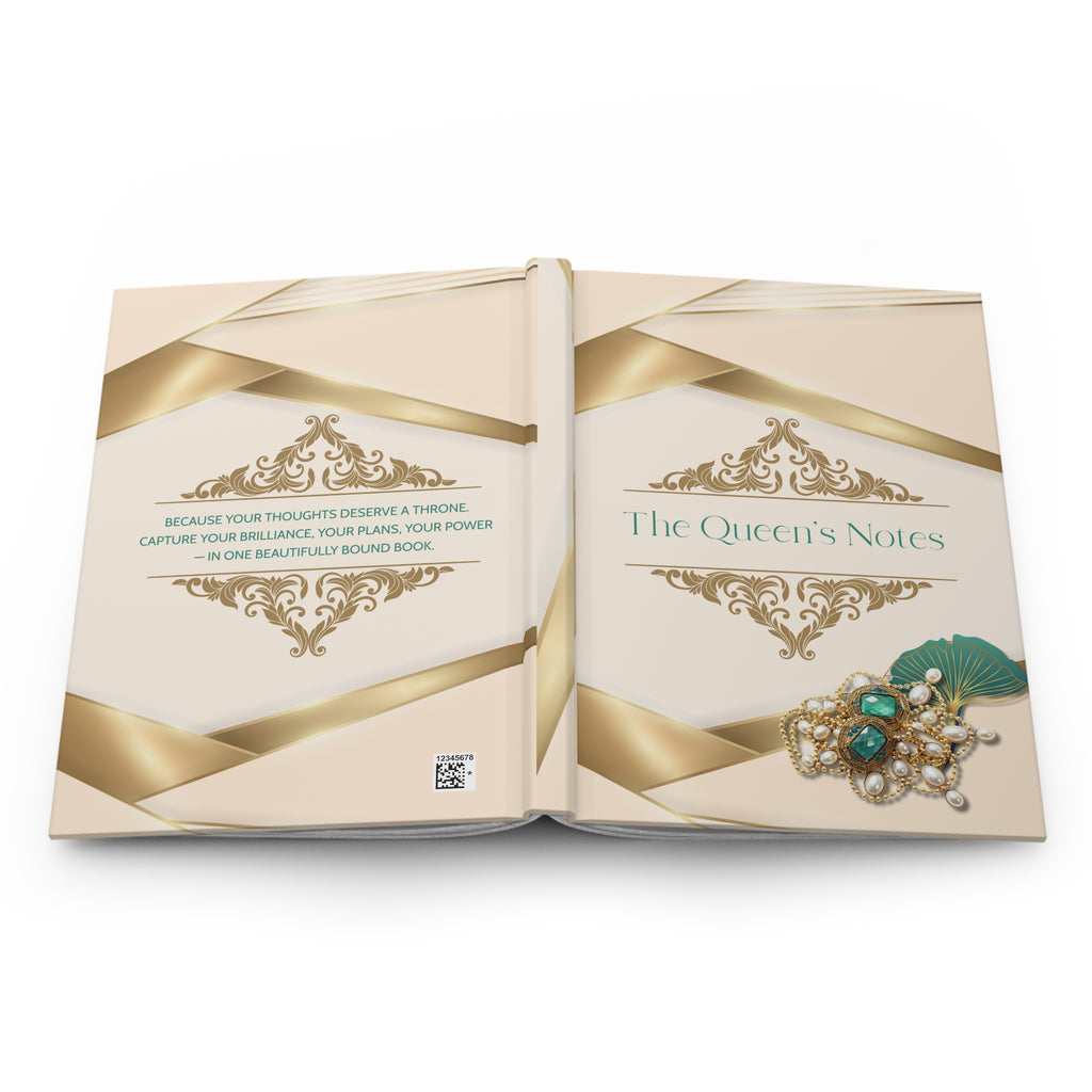 The Queen's Notes Hardcover Journal — Elegant Lined Notebook with Gold Filigree & Jewel Accent