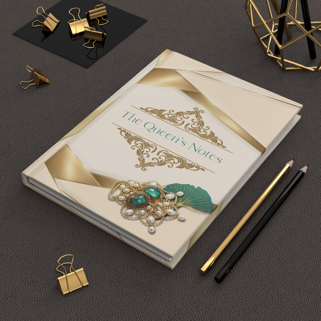 The Queen's Notes Hardcover Journal — Elegant Lined Notebook with Gold Filigree & Jewel Accent