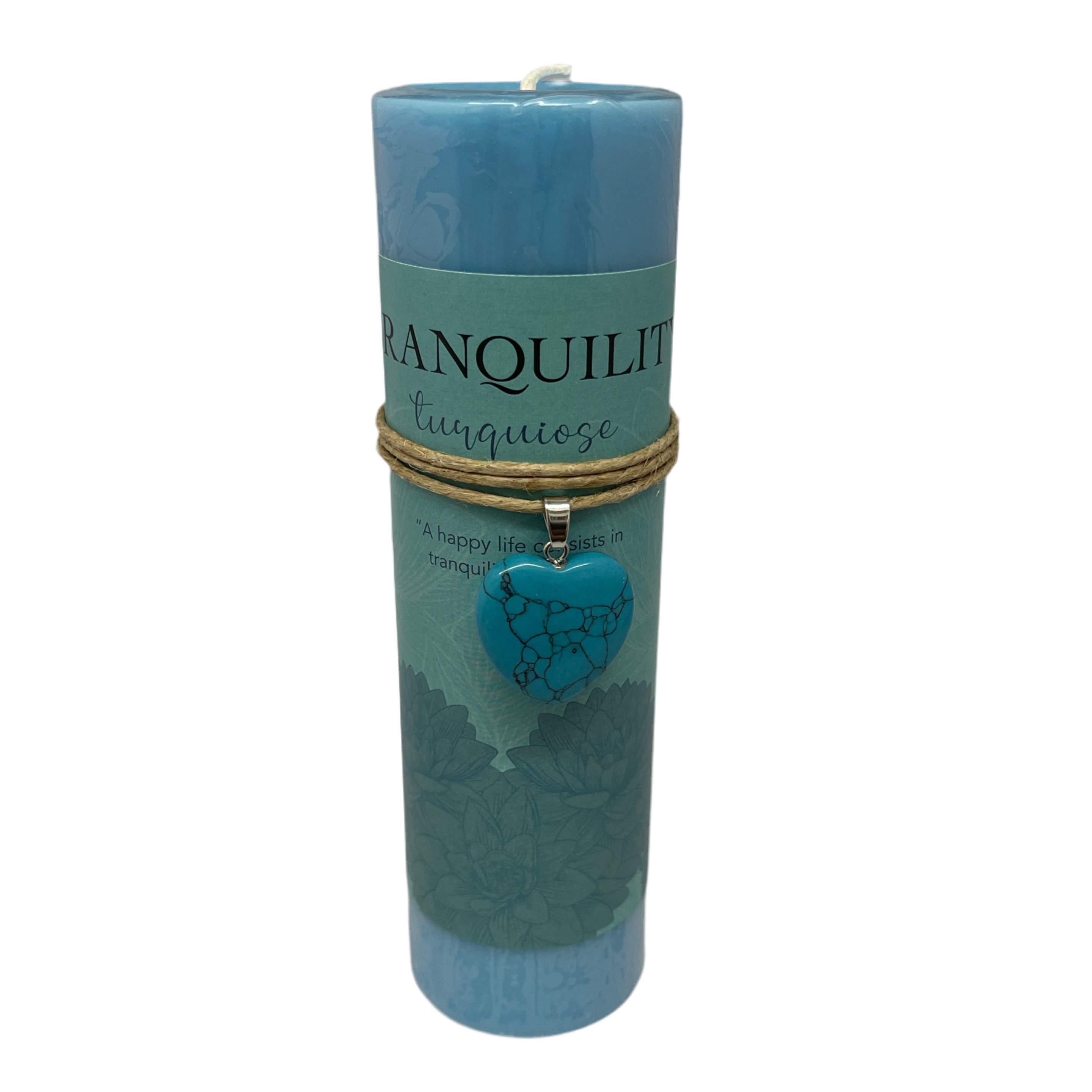 Blue candle with decorative packaging on a white background