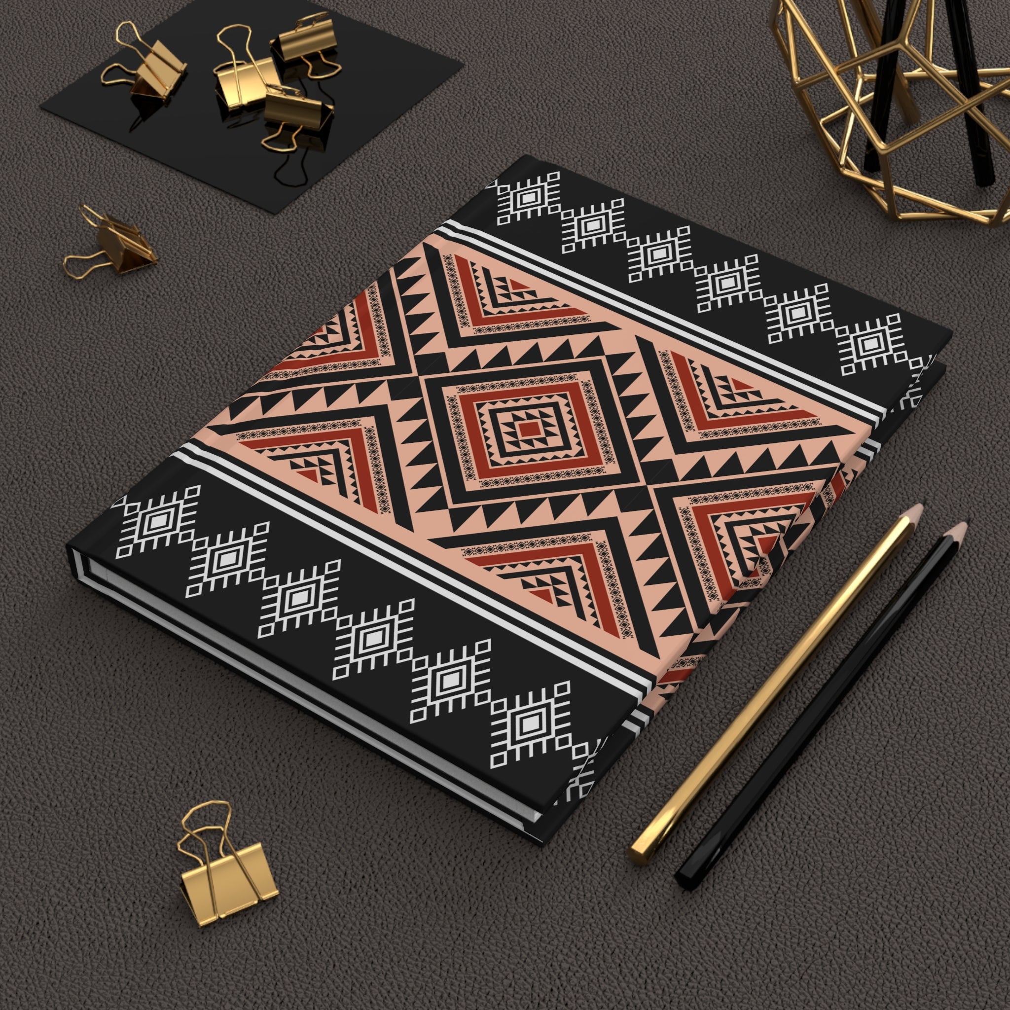 Tribal Diamond Hardcover Journal — Lined Matte Notebook by Printify