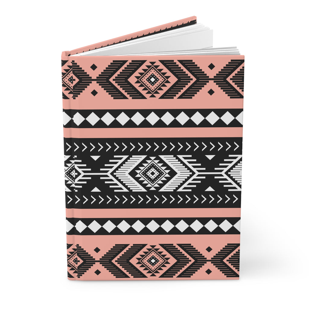Tribal Pattern Hardcover Journal — Pink & Black Lined Notebook