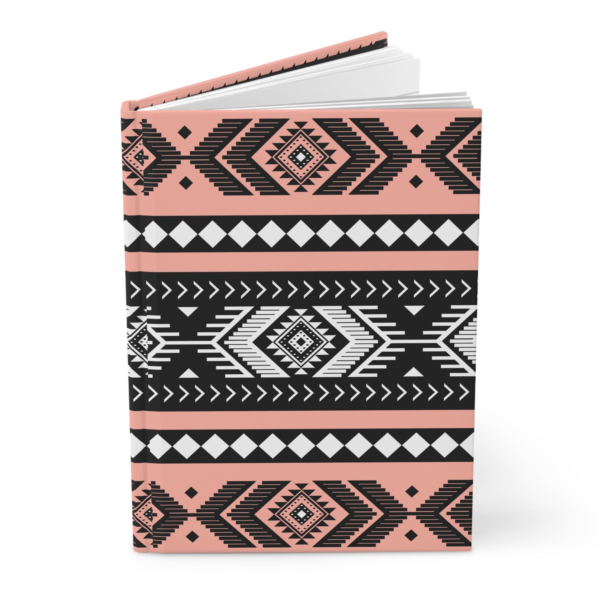 Tribal Pattern Hardcover Journal — Pink & Black Lined Notebook