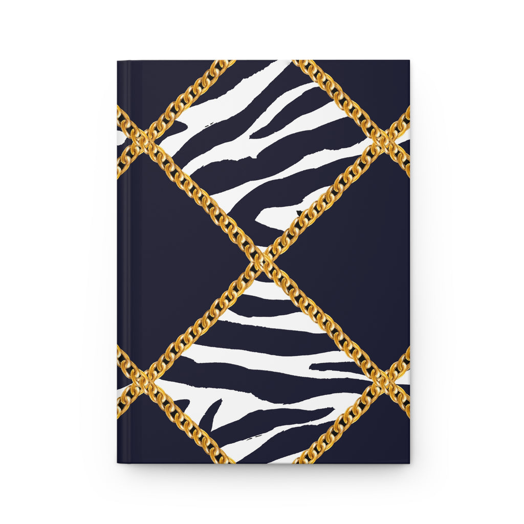 Zebra Chain Hardcover Journal — Lined Navy & Gold Fashion Notebook by Printify
