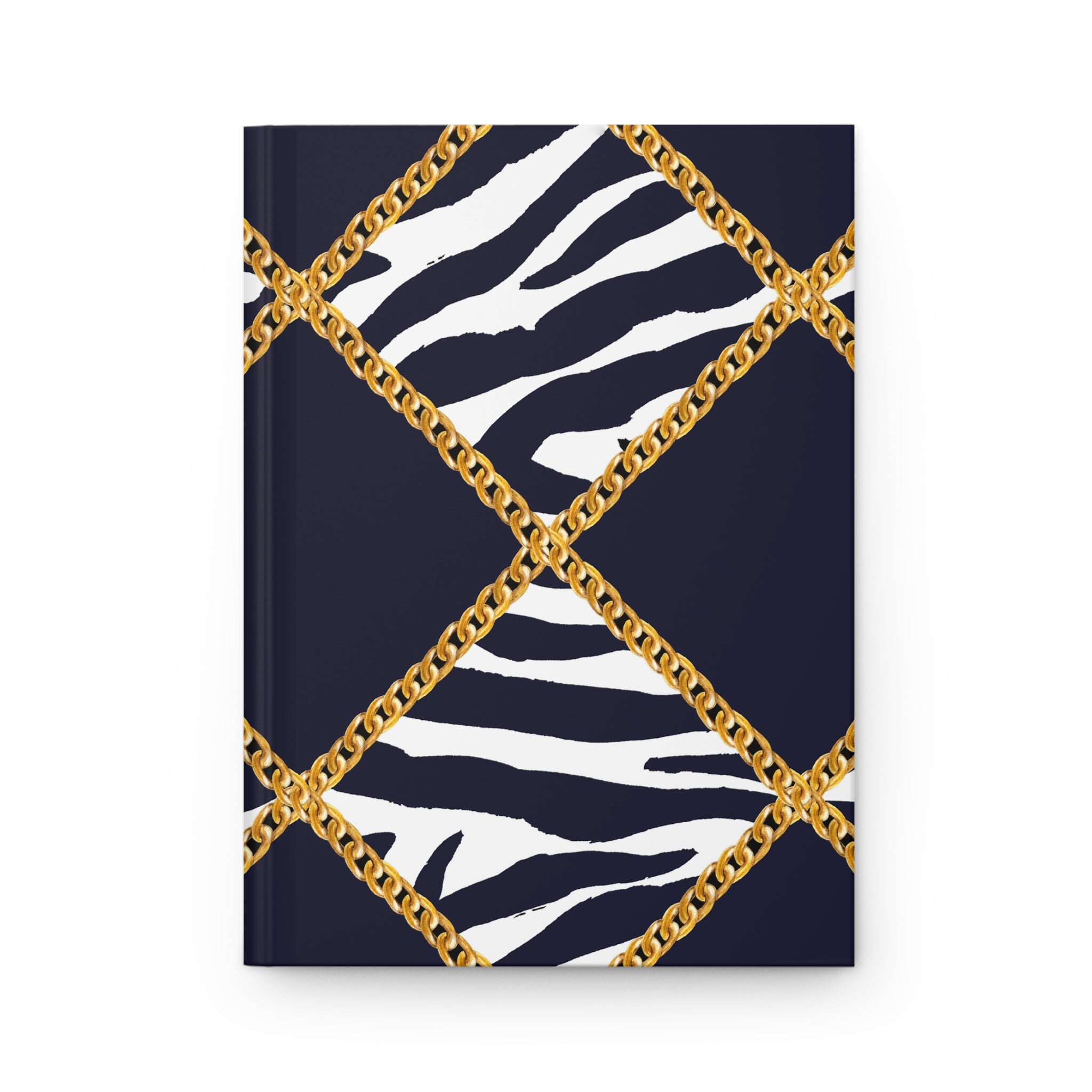 Zebra Chain Hardcover Journal — Lined Navy & Gold Fashion Notebook by Printify