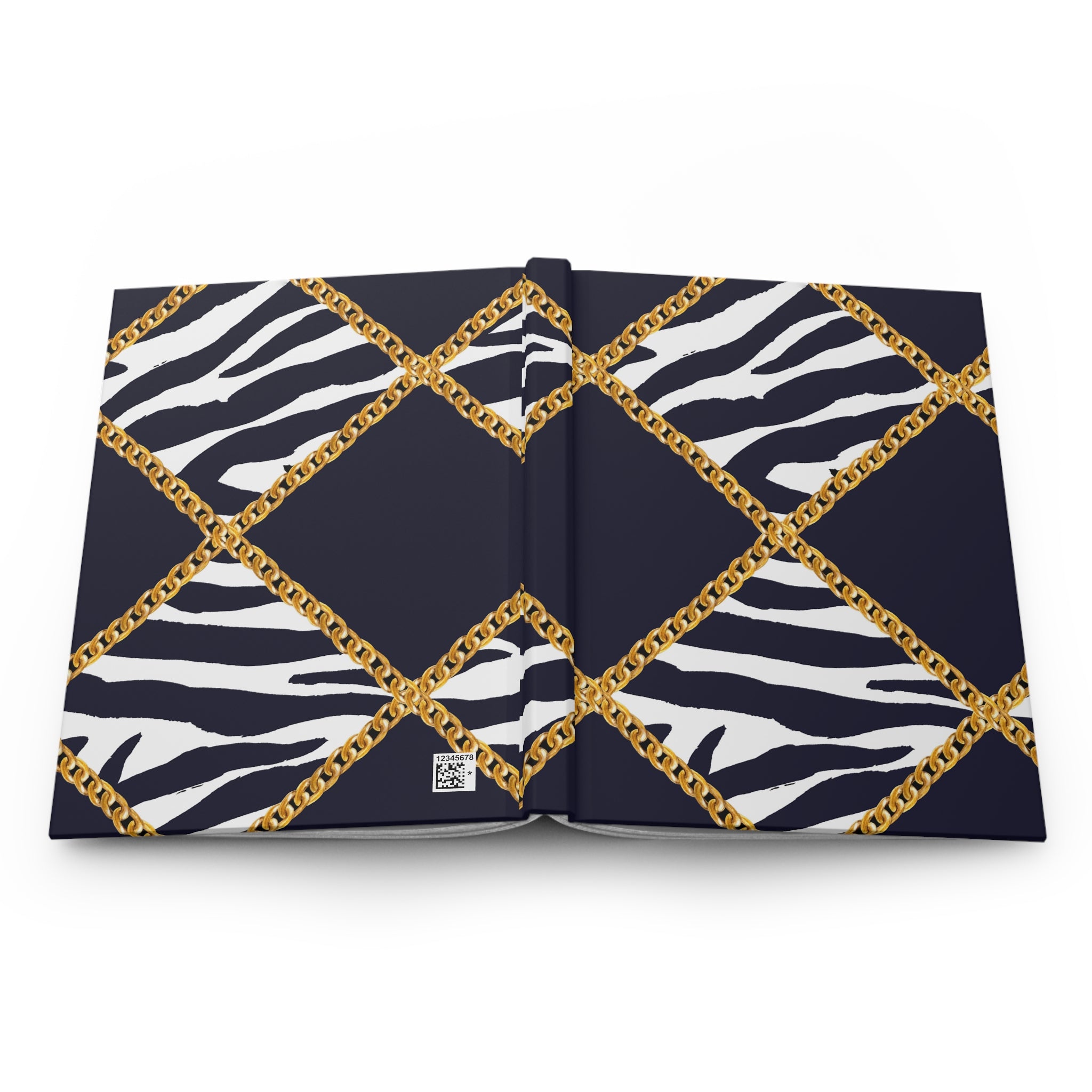 Zebra Chain Hardcover Journal — Lined Navy & Gold Fashion Notebook by Printify