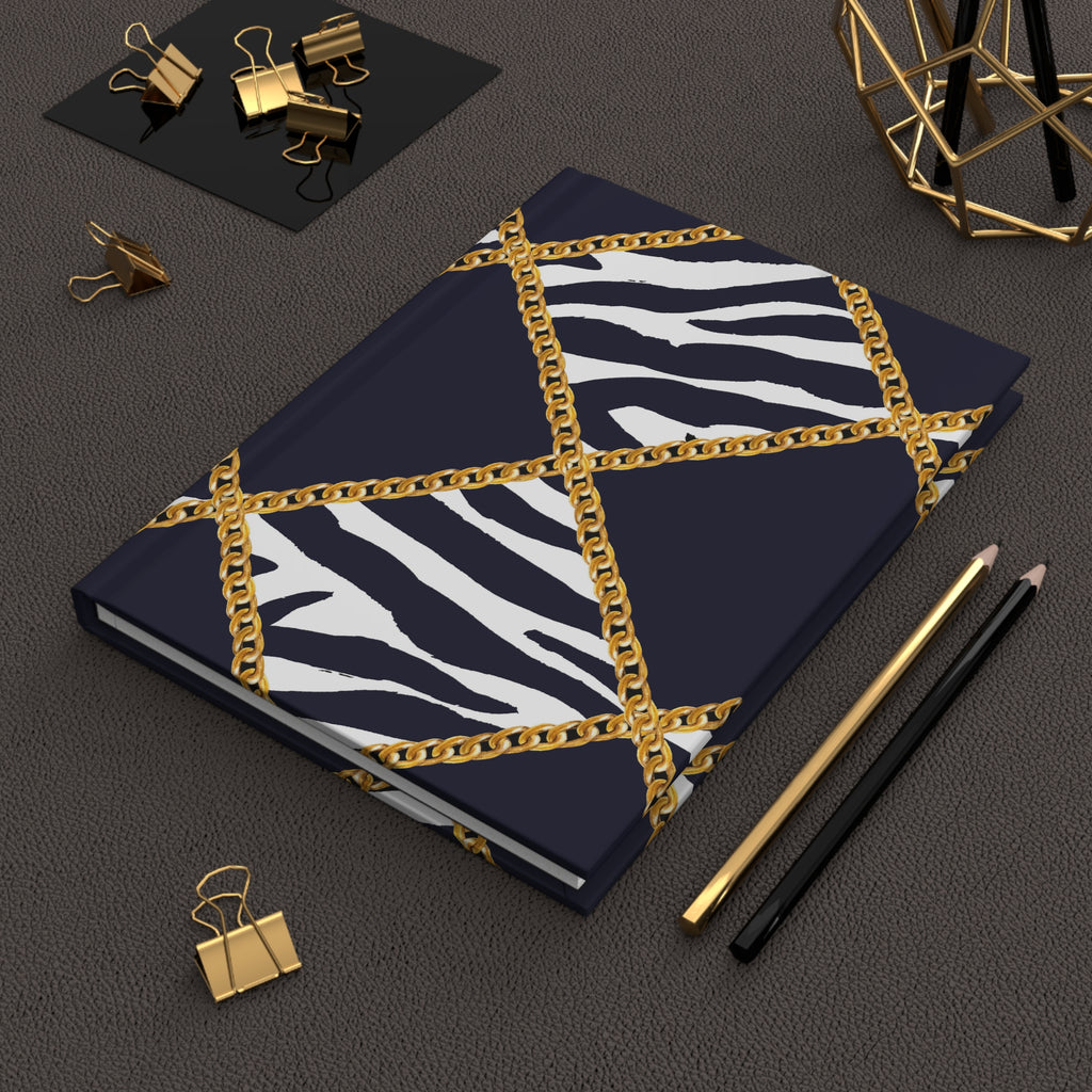 Zebra Chain Hardcover Journal — Lined Navy & Gold Fashion Notebook by Printify