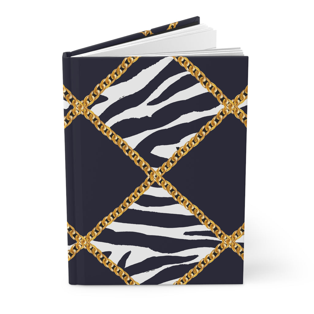 Zebra Chain Hardcover Journal — Lined Navy & Gold Fashion Notebook by Printify