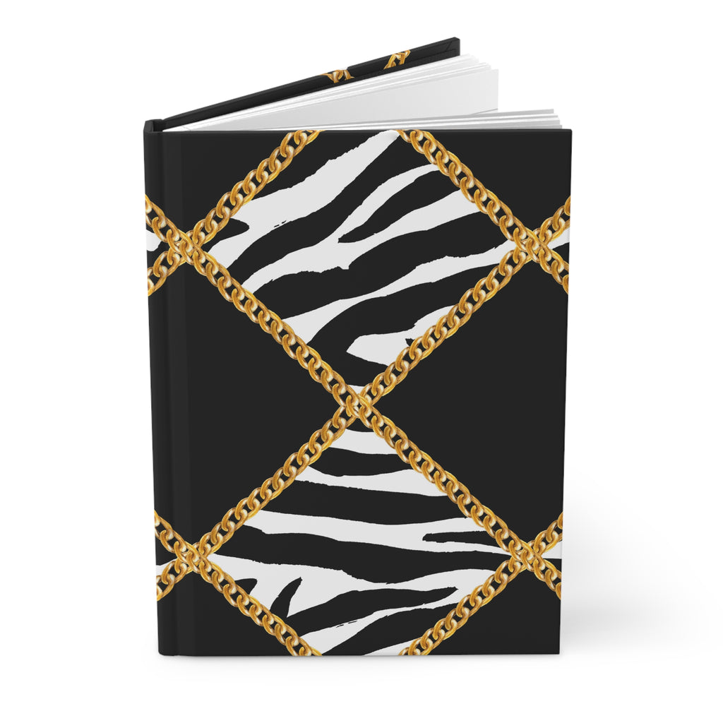 Zebra & Gold Chain Hardcover Journal — Lined Matte Notebook for Stylish Notes by Printify