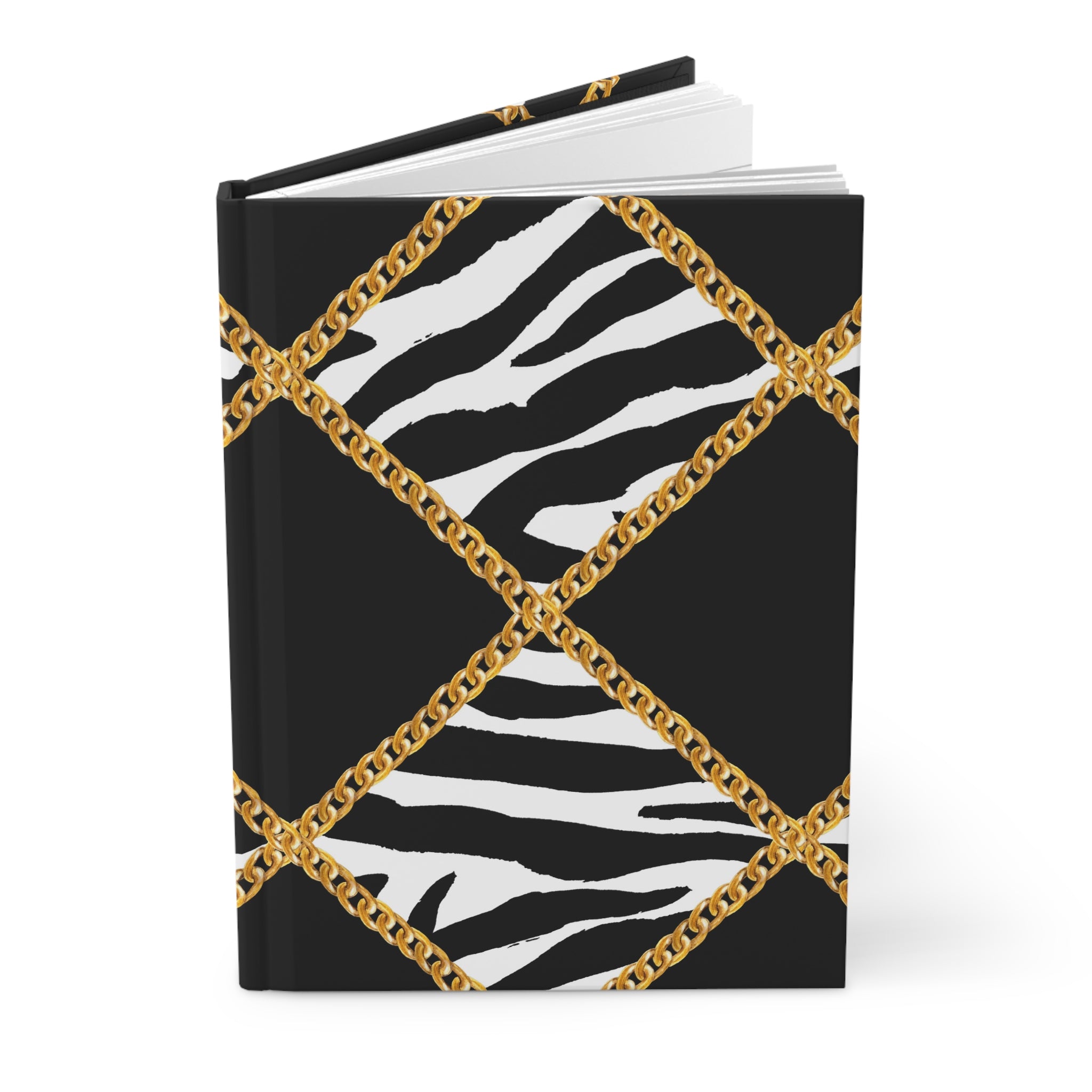 Zebra & Gold Chain Hardcover Journal — Lined Matte Notebook for Stylish Notes by Printify