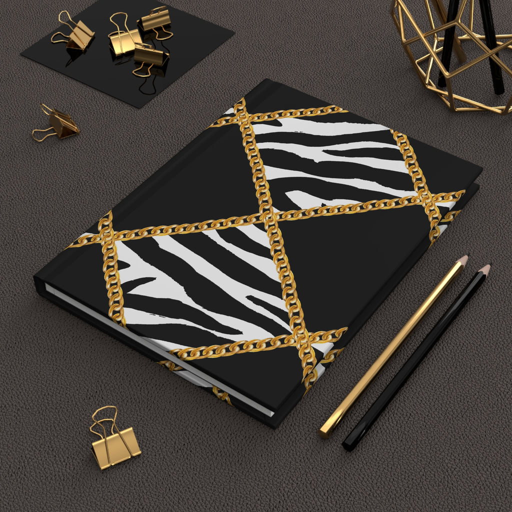 Zebra & Gold Chain Hardcover Journal — Lined Matte Notebook for Stylish Notes by Printify