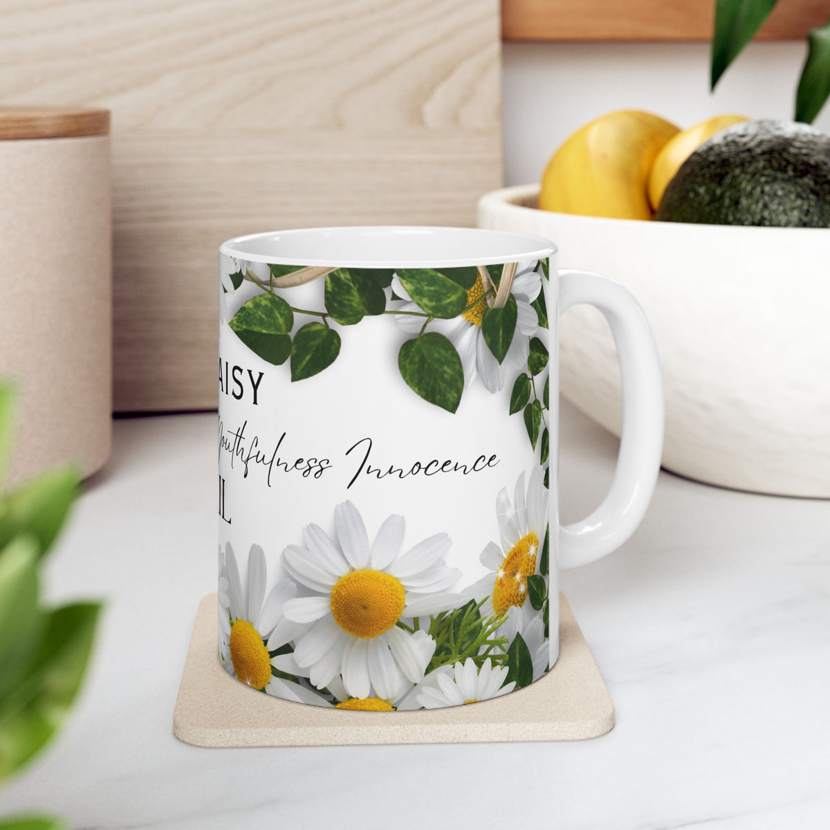April Daisy Floral Ceramic Mug — “The Daisy” Birth Flower Coffee Cup (11oz & 15oz) by Printify