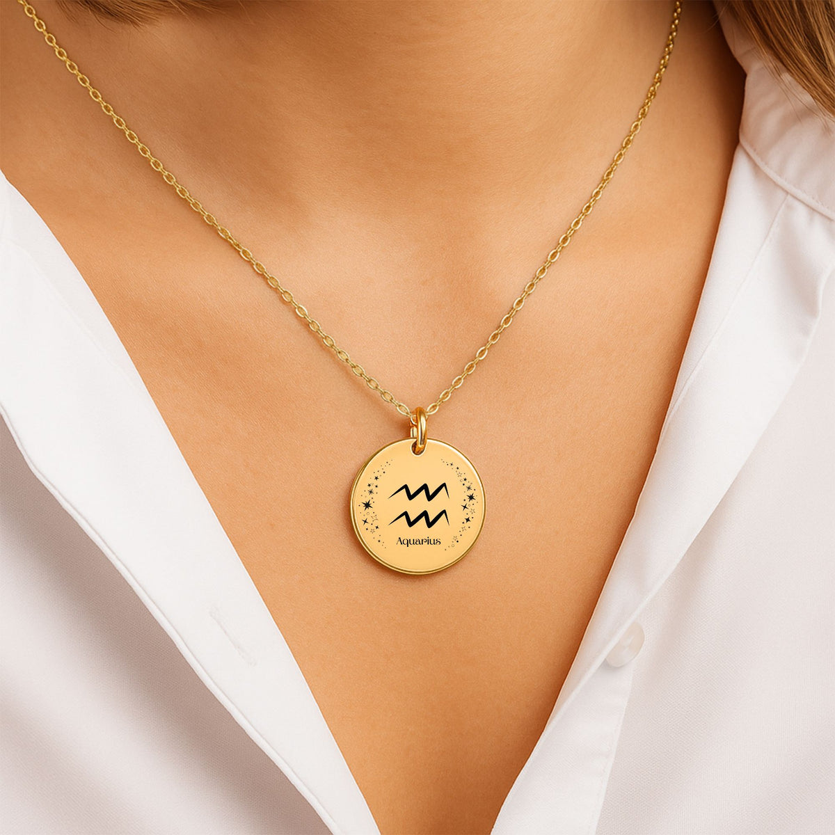 Aquarius Engraved Coin Necklace | Personalized Zodiac Jewelry by OwnPrint
