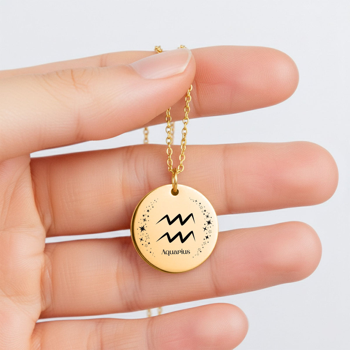 Aquarius Engraved Coin Necklace | Personalized Zodiac Jewelry by OwnPrint