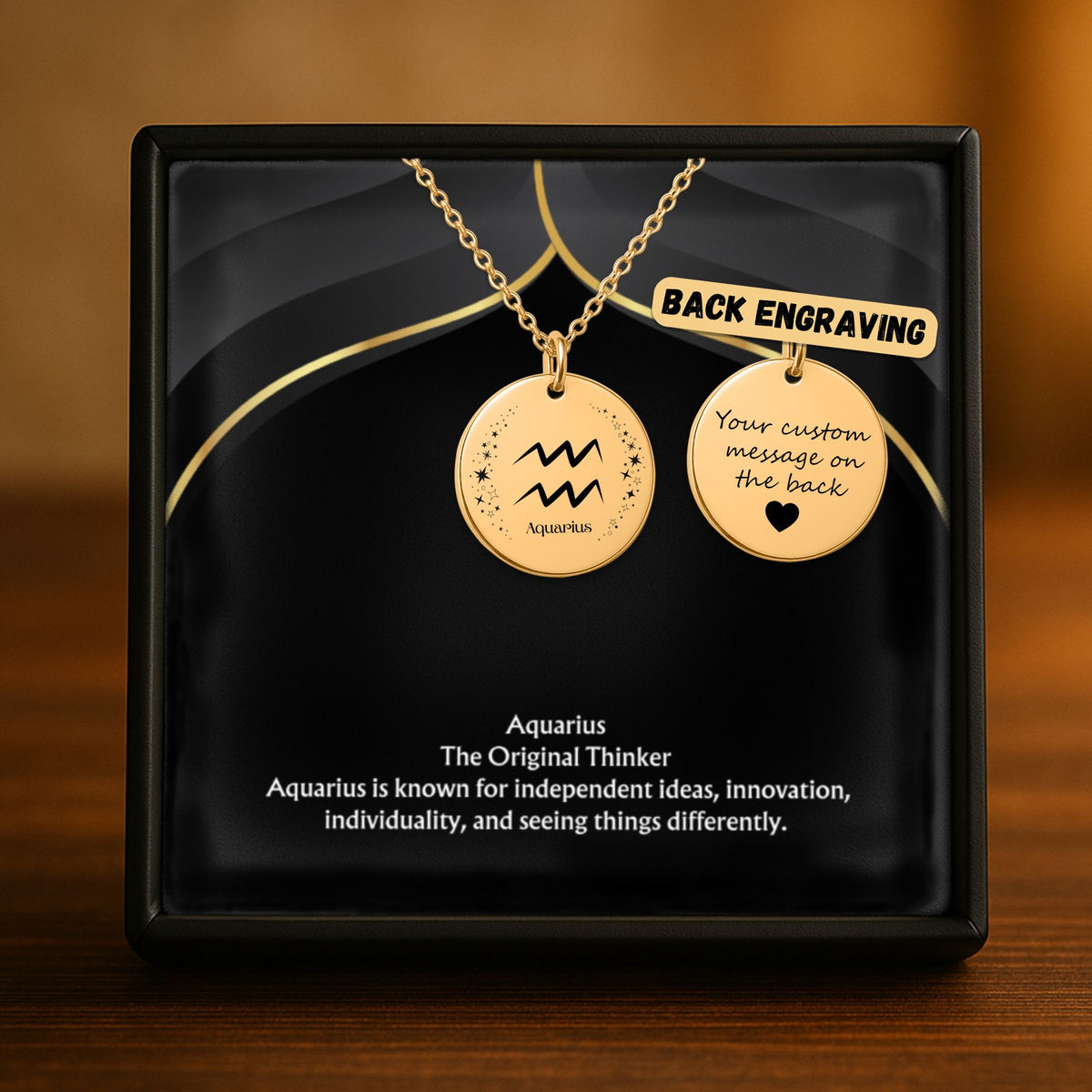 Aquarius Engraved Coin Necklace | Personalized Zodiac Jewelry by OwnPrint