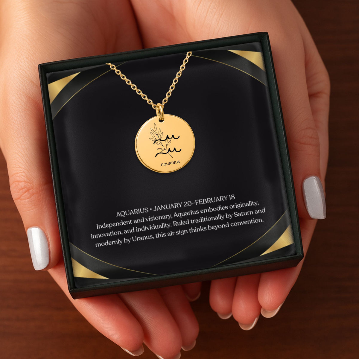 Aquarius Zodiac Coin Necklace – Minimalist Aquarius Pendant by OwnPrint