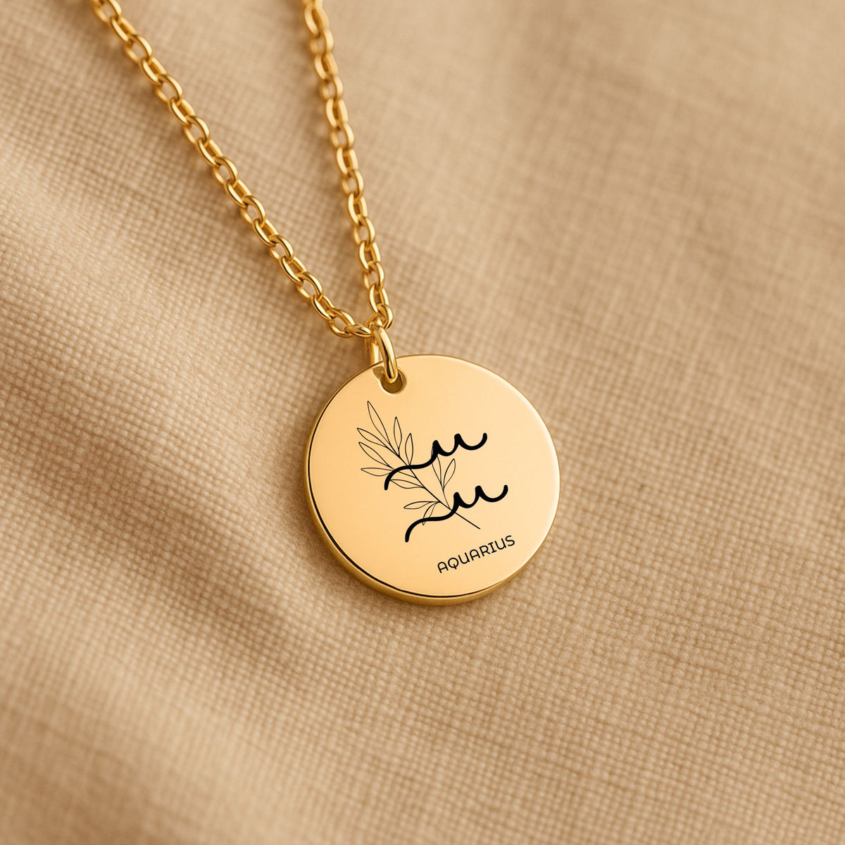 Aquarius Zodiac Coin Necklace – Minimalist Aquarius Pendant by OwnPrint