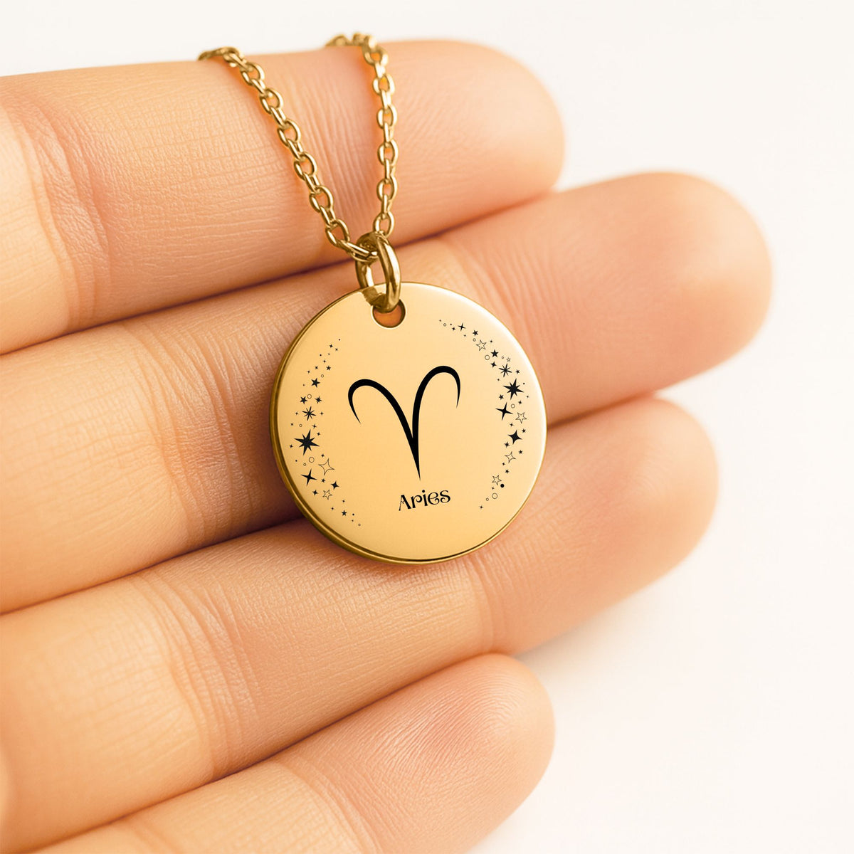 Aries Engraved Coin Necklace, Zodiac Necklace, Aries Jewelry, Astrology Pendant, Aries Gift, Minimalist Necklace by OwnPrint