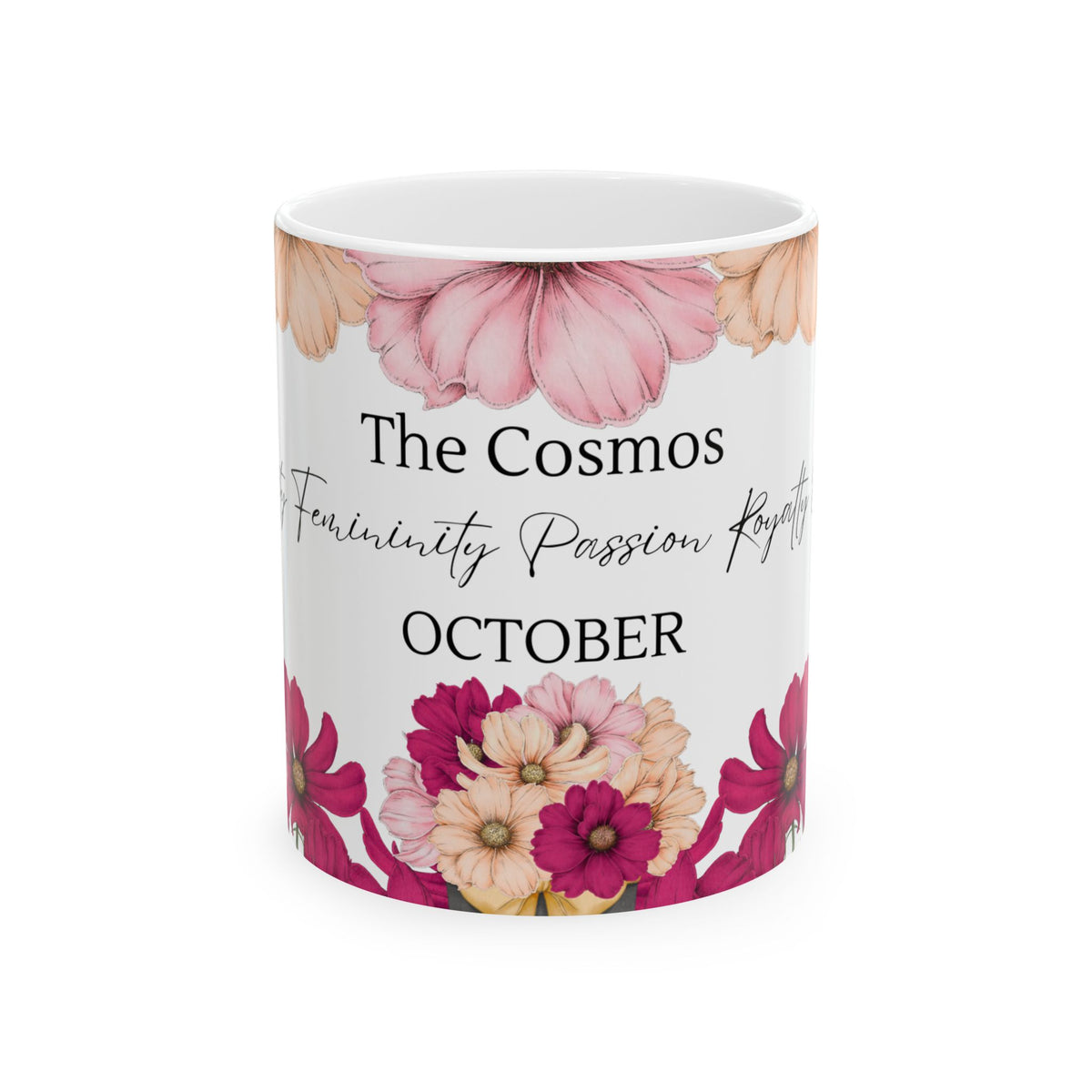 October Cosmos Floral Birth Month Mug — 'The Cosmos' October Birthday Coffee Cup by Printify