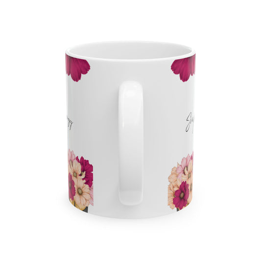 October Cosmos Floral Birth Month Mug — 'The Cosmos' October Birthday Coffee Cup by Printify