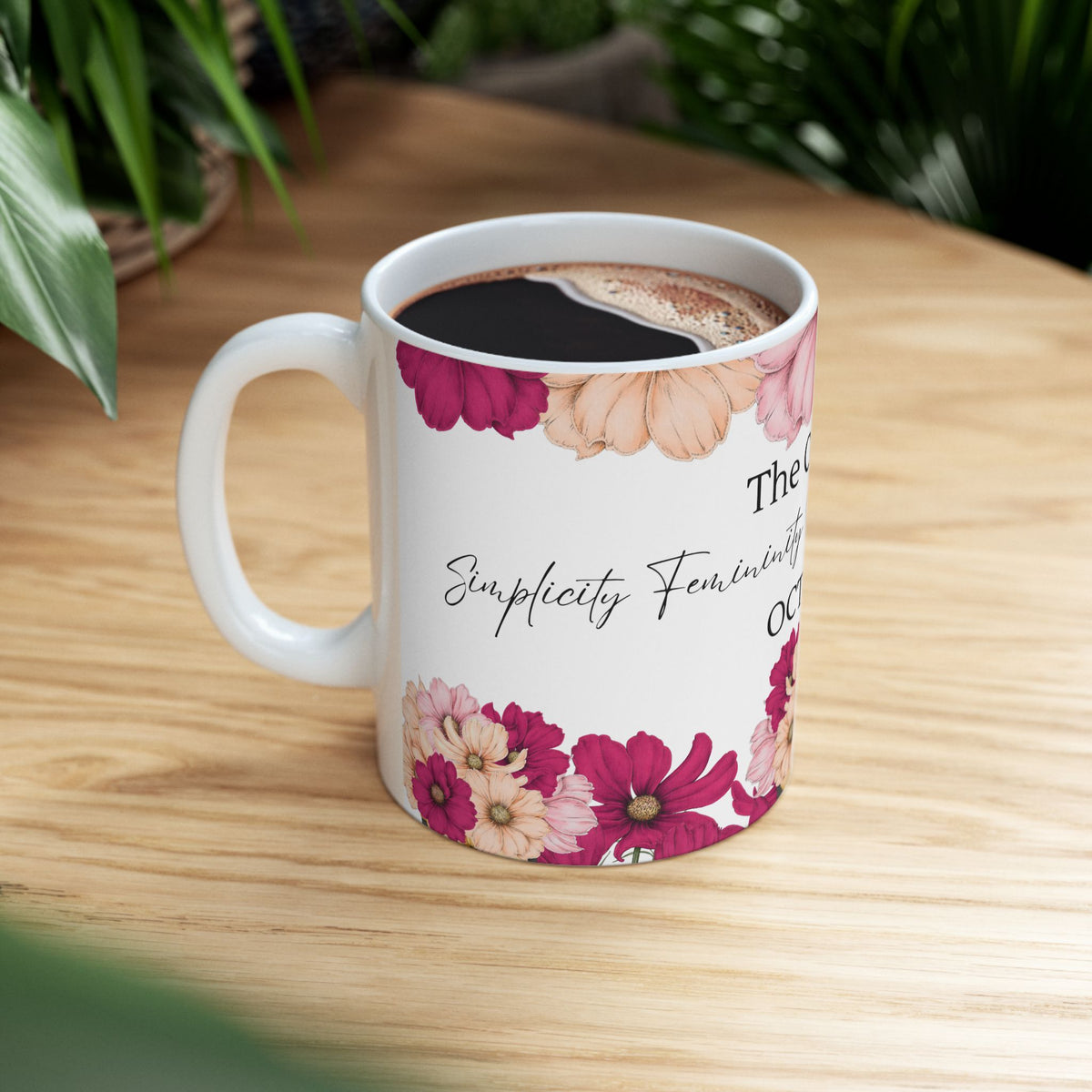 October Cosmos Floral Birth Month Mug — 'The Cosmos' October Birthday Coffee Cup by Printify