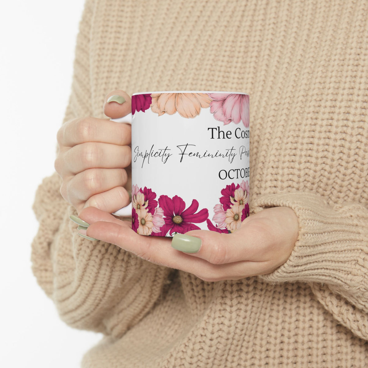 October Cosmos Floral Birth Month Mug — 'The Cosmos' October Birthday Coffee Cup by Printify