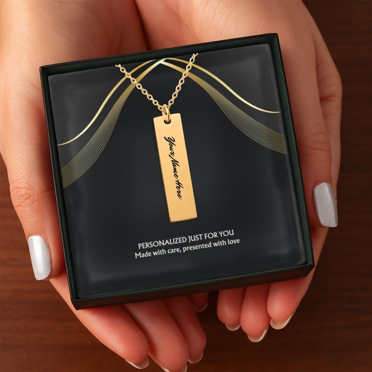 Personalized Engraved Vertical Bar Necklace, Custom Name Jewelry, Minimalist Pendant, Personalized Gift for Her by OwnPrint