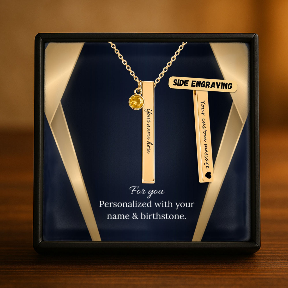 3D Bar Necklace with Birthstone by OwnPrint