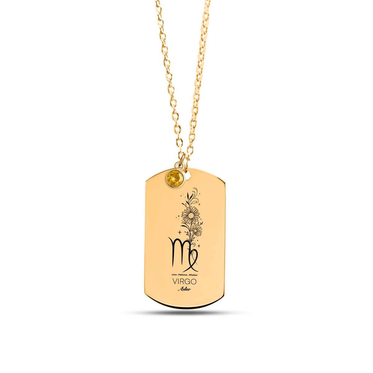 Virgo Birth Flower Necklace Tag Necklace with Birthstone by OwnPrint