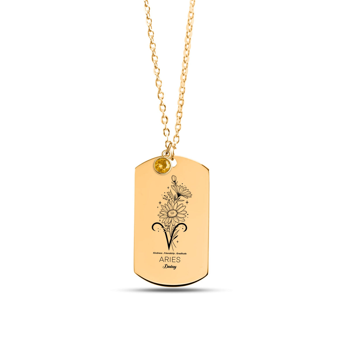 Aries Birthflower Tag Necklace with Birthstone by OwnPrint