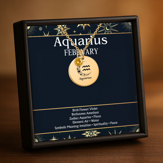 Aquarius Coin Necklace with Birthstone by OwnPrint