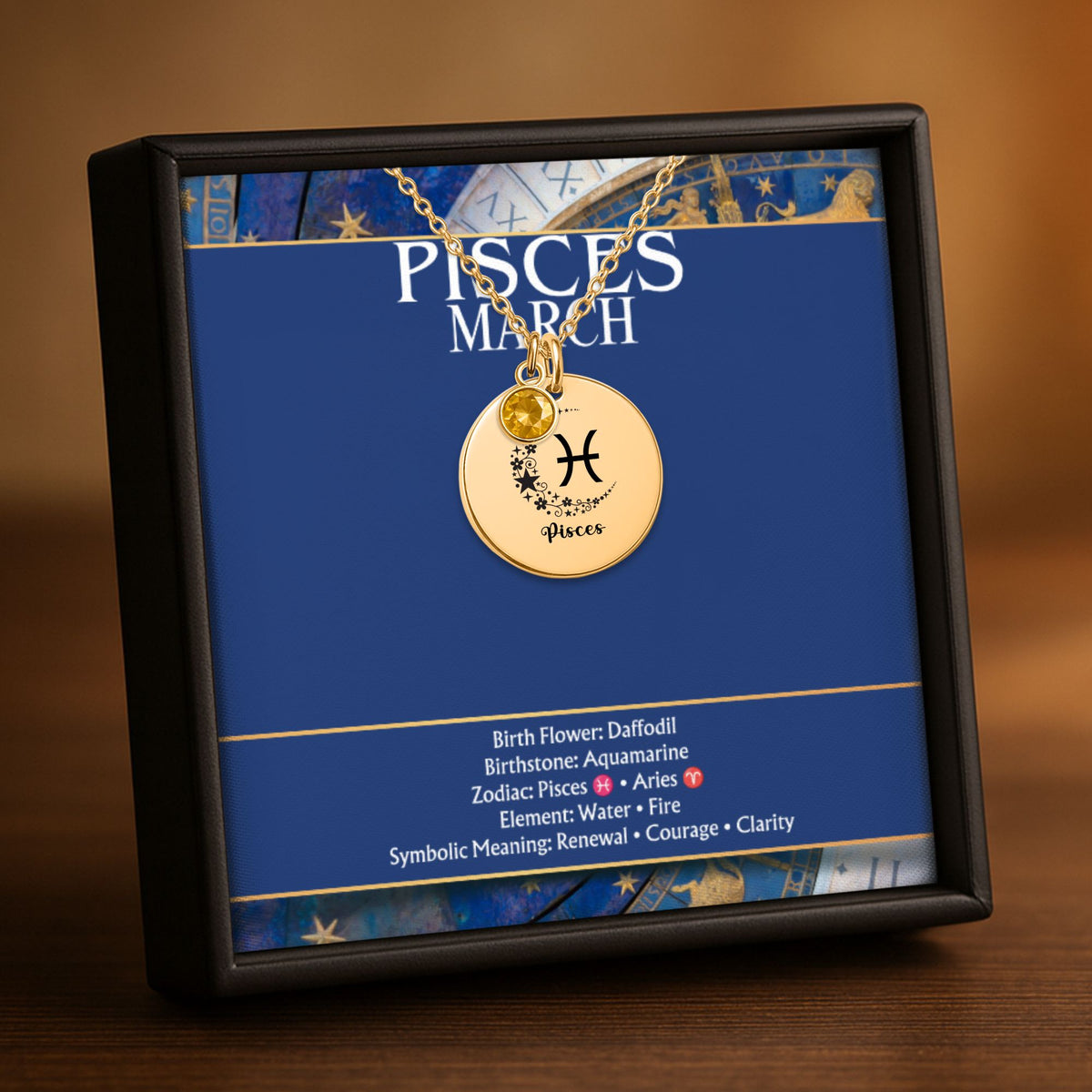 Engraved Pisces Coin Necklace with Birthstone | Minimalist Zodiac Jewelry by OwnPrint
