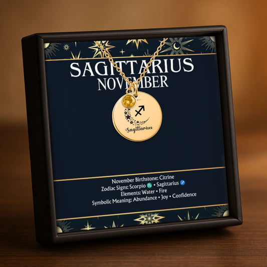 Sagittarius november Coin Necklace with Birthstone by OwnPrint