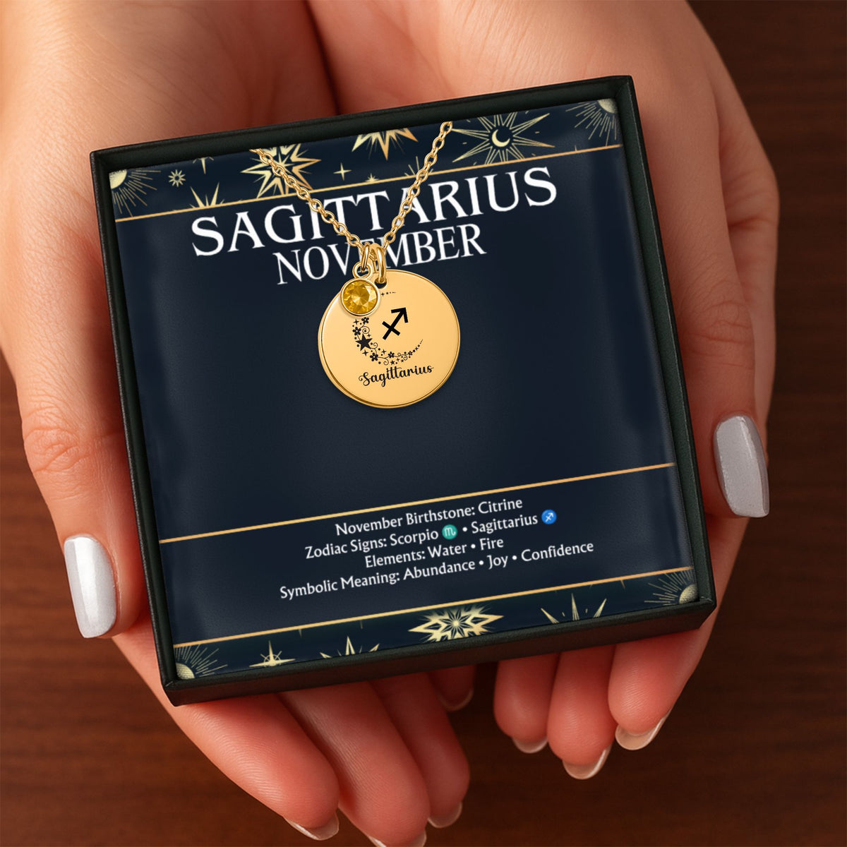 Sagittarius november Coin Necklace with Birthstone by OwnPrint