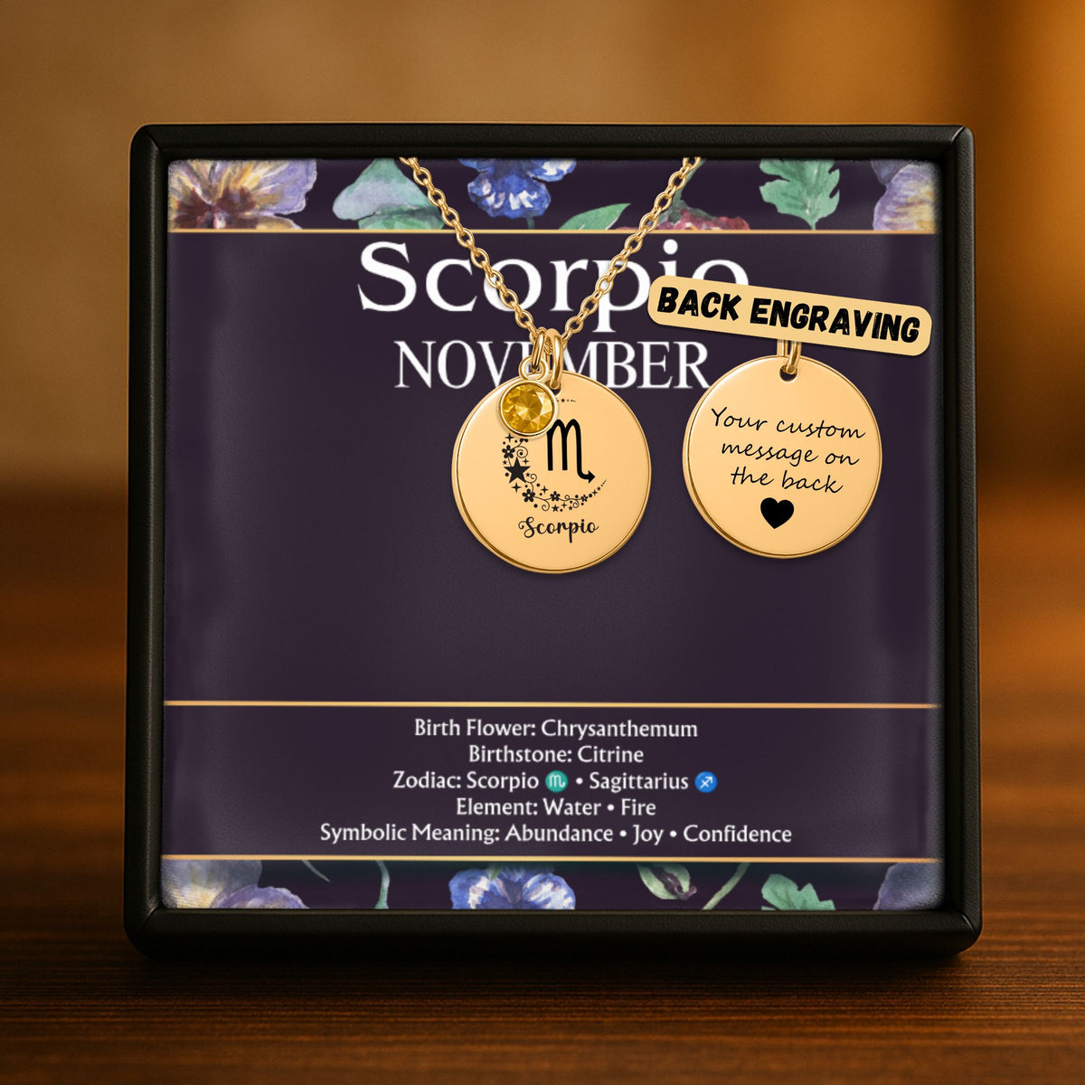 Scorpio Coin Necklace with Birthstone by OwnPrint
