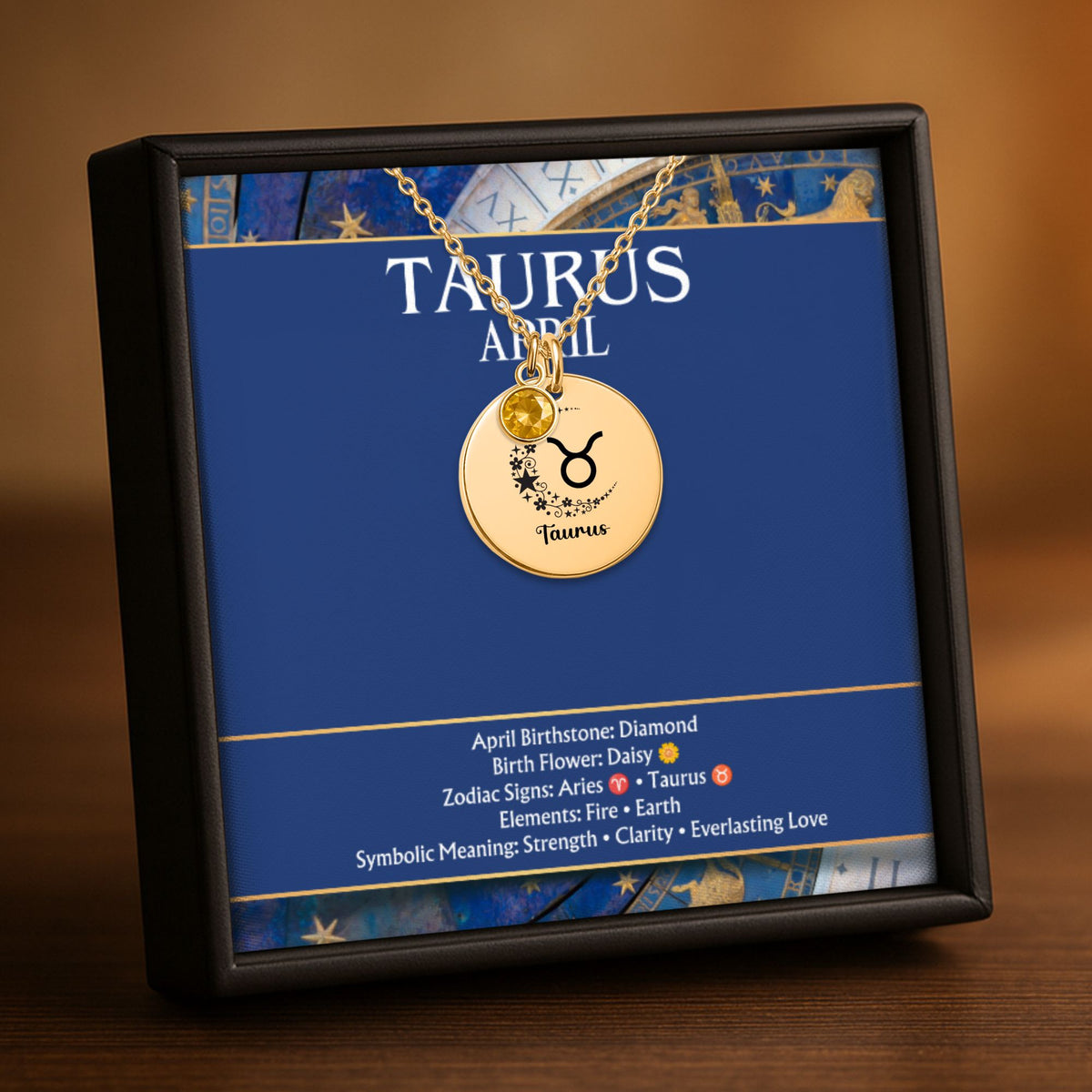 Engraved Taurus April Coin Necklace with Birthstone | Minimalist Zodiac Jewelry by OwnPrint