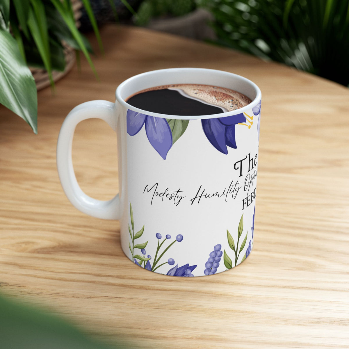 February Violet Floral Mug — Birth Month Flower Coffee Cup by Printify