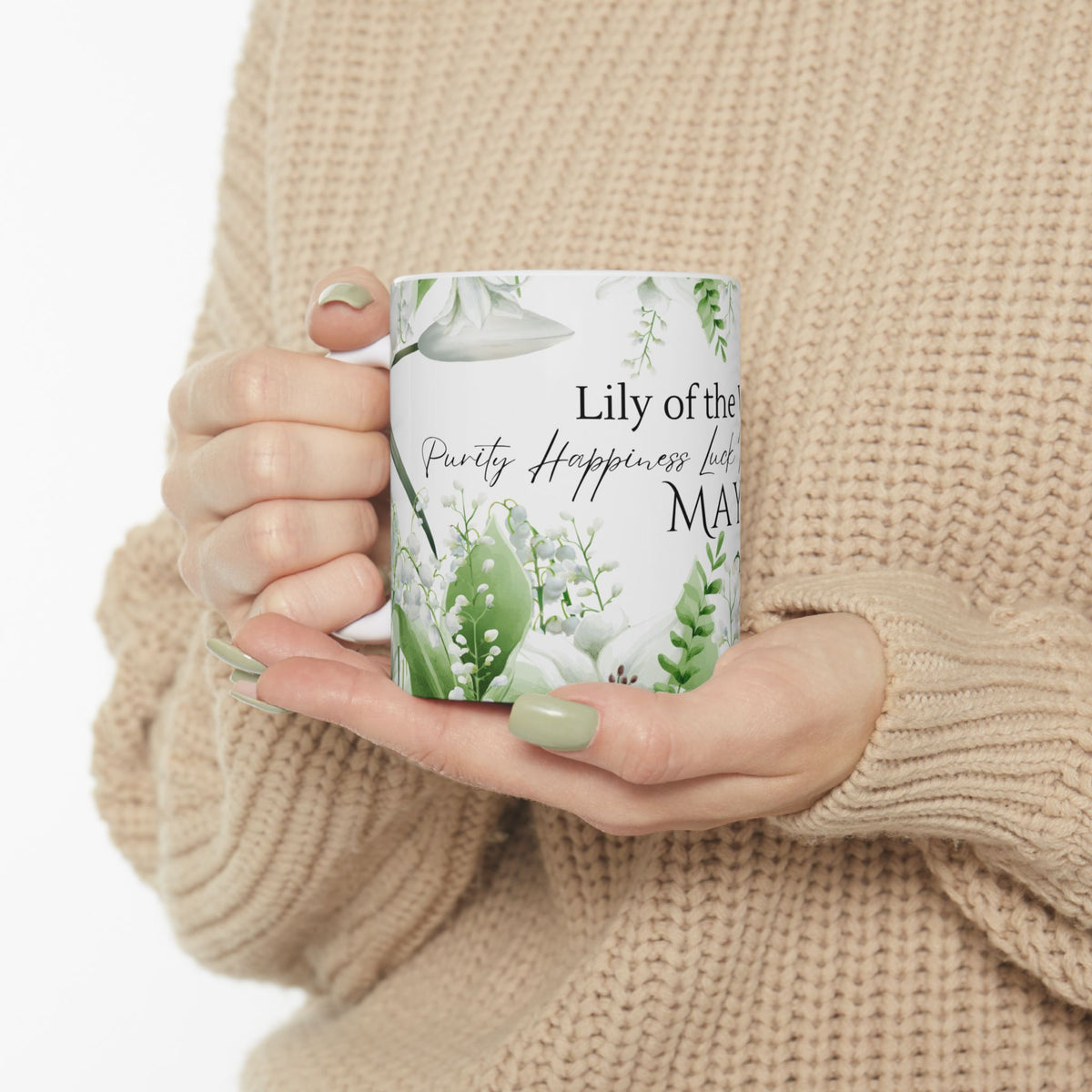 May Birth Month Mug — Lily of the Valley Floral Keepsake (Happiness, Luck) by Printify