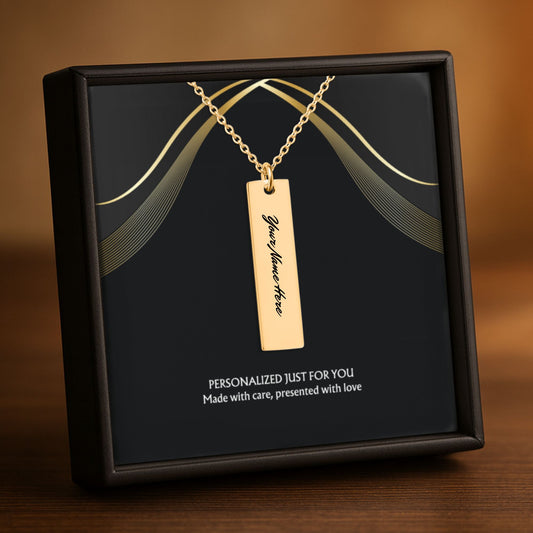 Personalized Engraved Vertical Bar Necklace, Custom Name Jewelry, Minimalist Pendant, Personalized Gift for Her by OwnPrint
