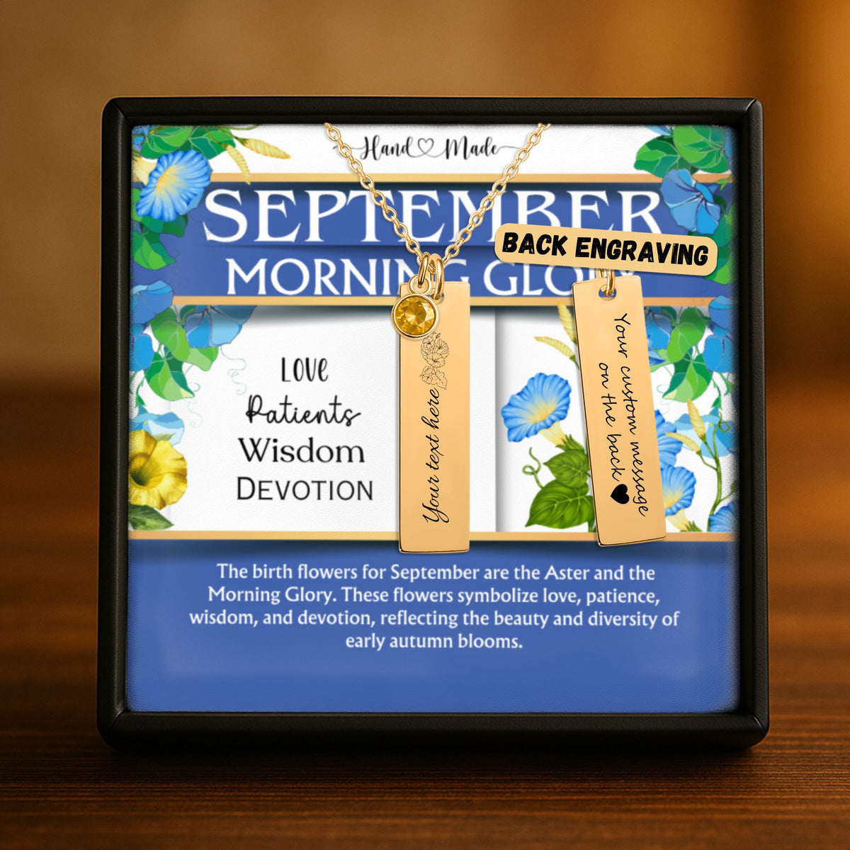 September Morning Glory Birth Flower Necklace | Sapphire by OwnPrint