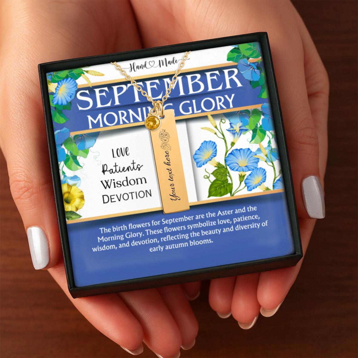 September Morning Glory Birth Flower Necklace | Sapphire by OwnPrint