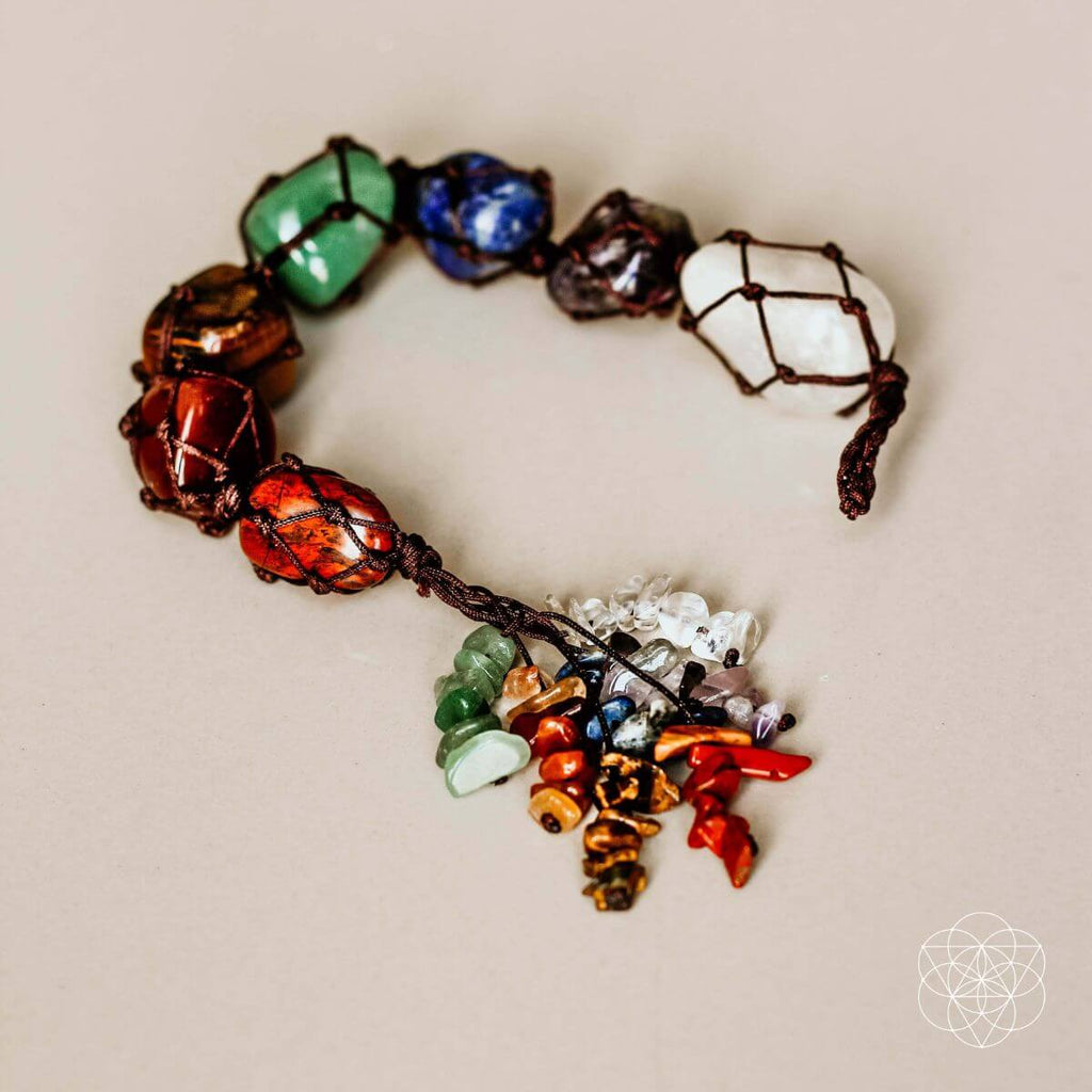 Multicolored beaded bracelet on a beige background